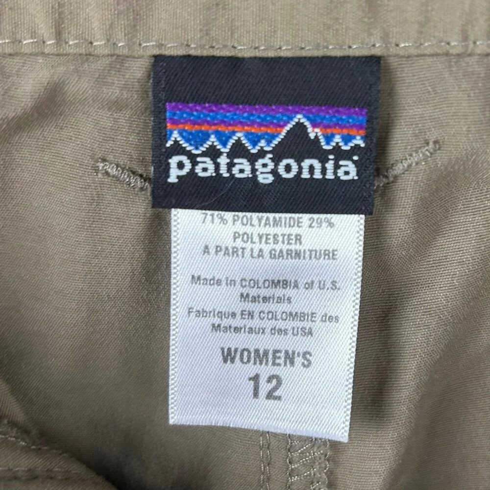 Patagonia Cargo Shorts Women 12 Green Brown 9" Outdoors Hiking Camping Pockets - Picture 5 of 5